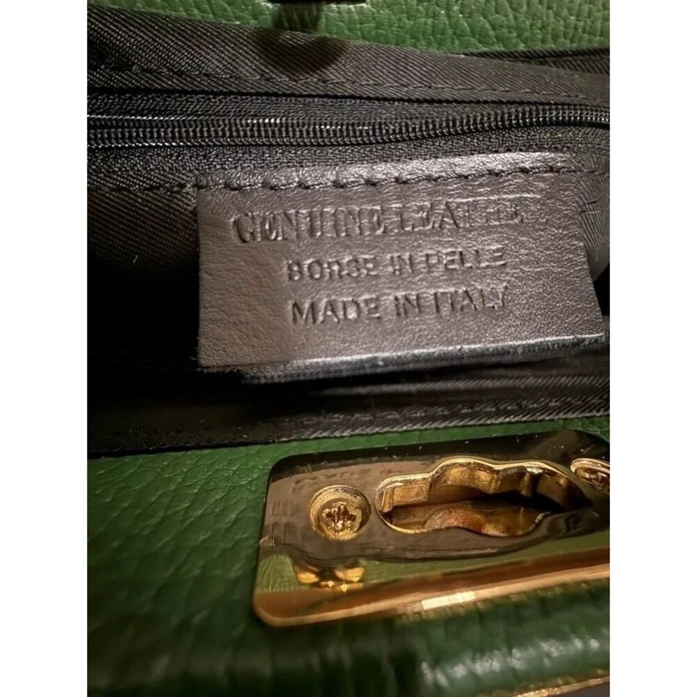 Italian Leather Green Satchel Shoulder Bag Made in Italy - Picture 14 of 17